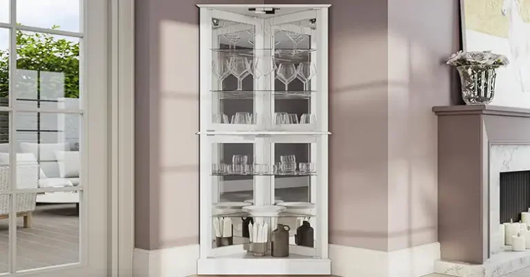 BELLEZE Lighted Accent Corner Display Curio Cabinet